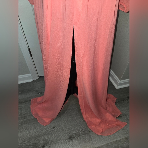 NWT Lavetir A-Line V-Neck Coral Long Sleeves Chiffon Long Dress - Picture 5 of 16